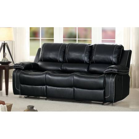 Oriole Double Reclining Sofa with Center Drop-Down Cup Holders - Faux Leather - Black